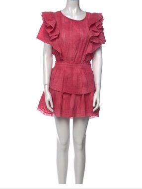 LoveShackFancy Pink Ruffle Tiered Mini Dress L